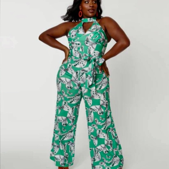 Emerald Green Butterfly Wide-Leg Jumpsuit - Picture 2 of 8